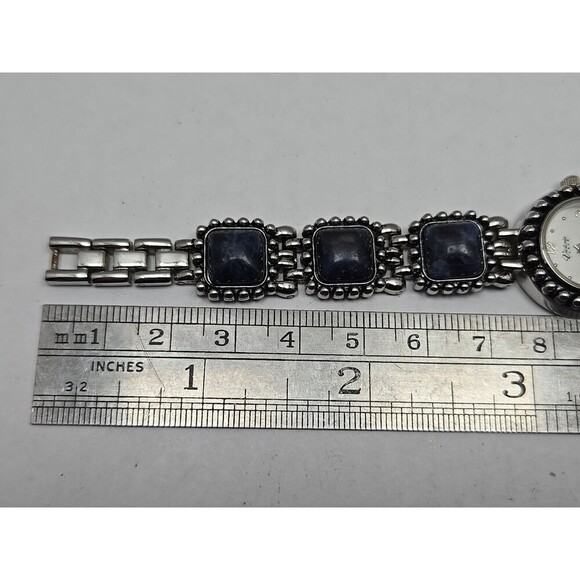 Victoria Lace Quartz Blue Cabochon Watch Japan Silver Tone Womens New Battery - Picture 9 of 10